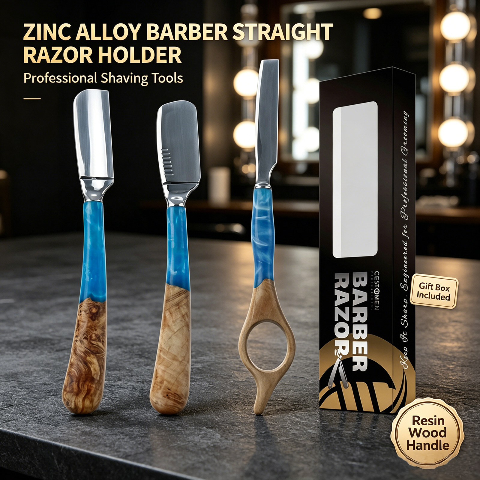 Straight Razor Safety - 1Pcs Pro Resin Wood Handle Barber