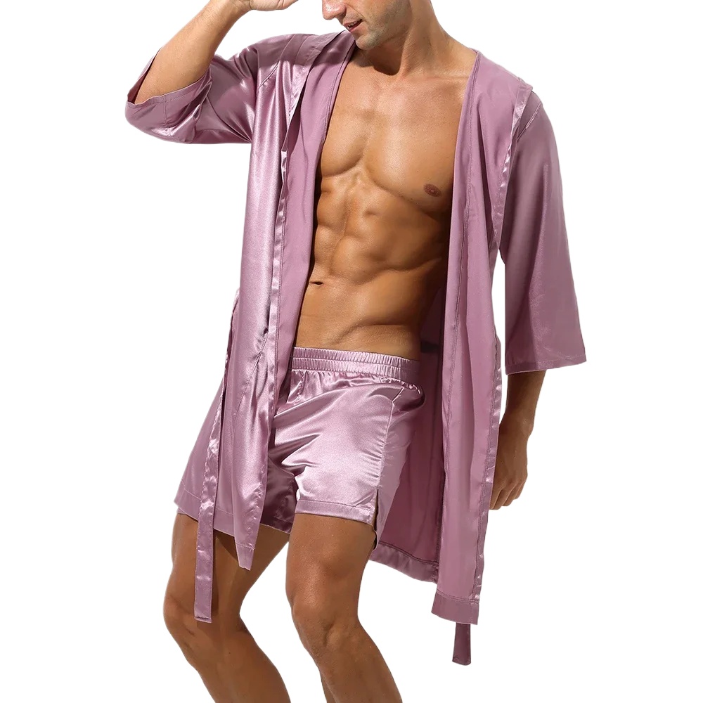 Men Hooded Robe Set Silk Satin - مراجعة Men'S Grooming Lounge وسعره