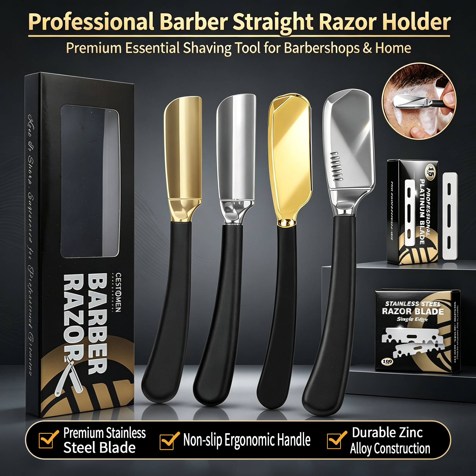 1Pc Pro Baber Beard Straight E - مراجعة Straight Razor Safety وسعره